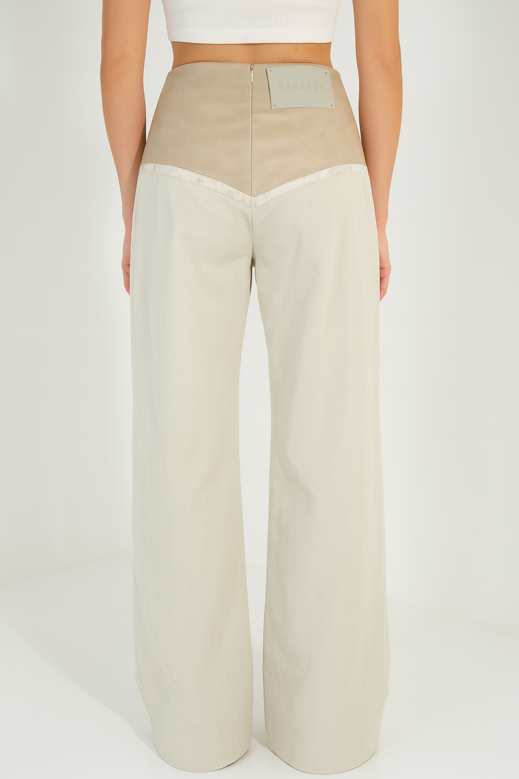 High-Waisted Panel Trousers – Soft Sand Beige