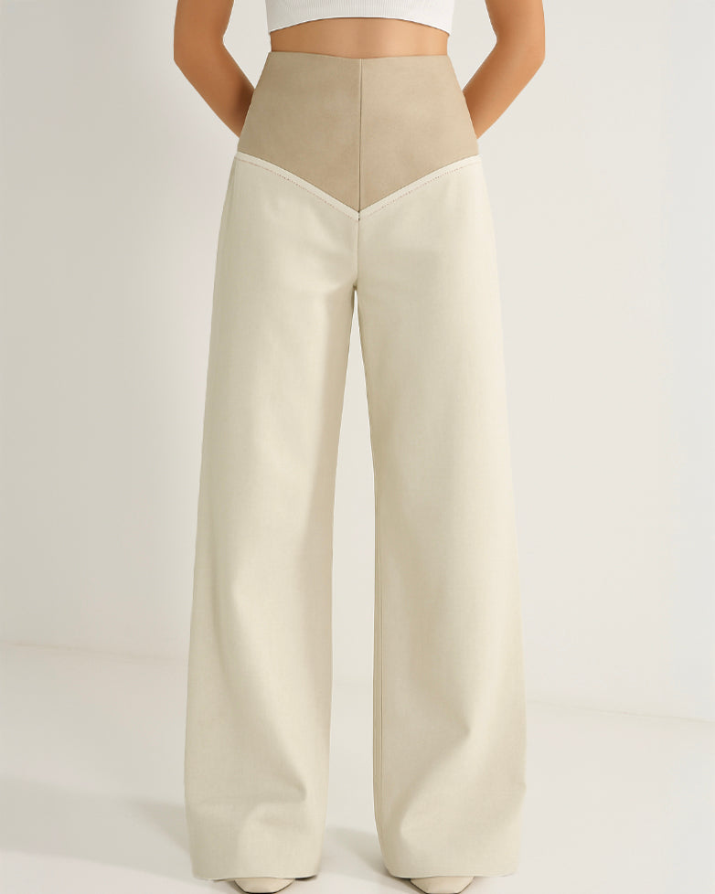 High-Waisted Panel Trousers – Soft Sand Beige