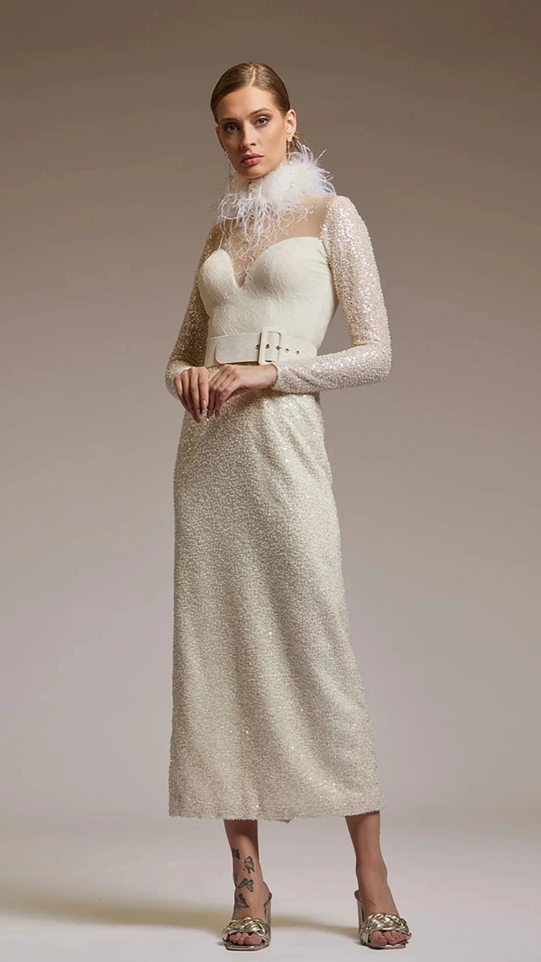 Long-Sleeved Sequin Midi Dress