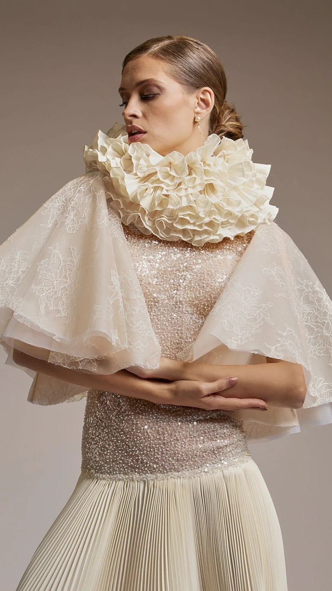 High Neck Modified A-line Dress with Bell Sleeves