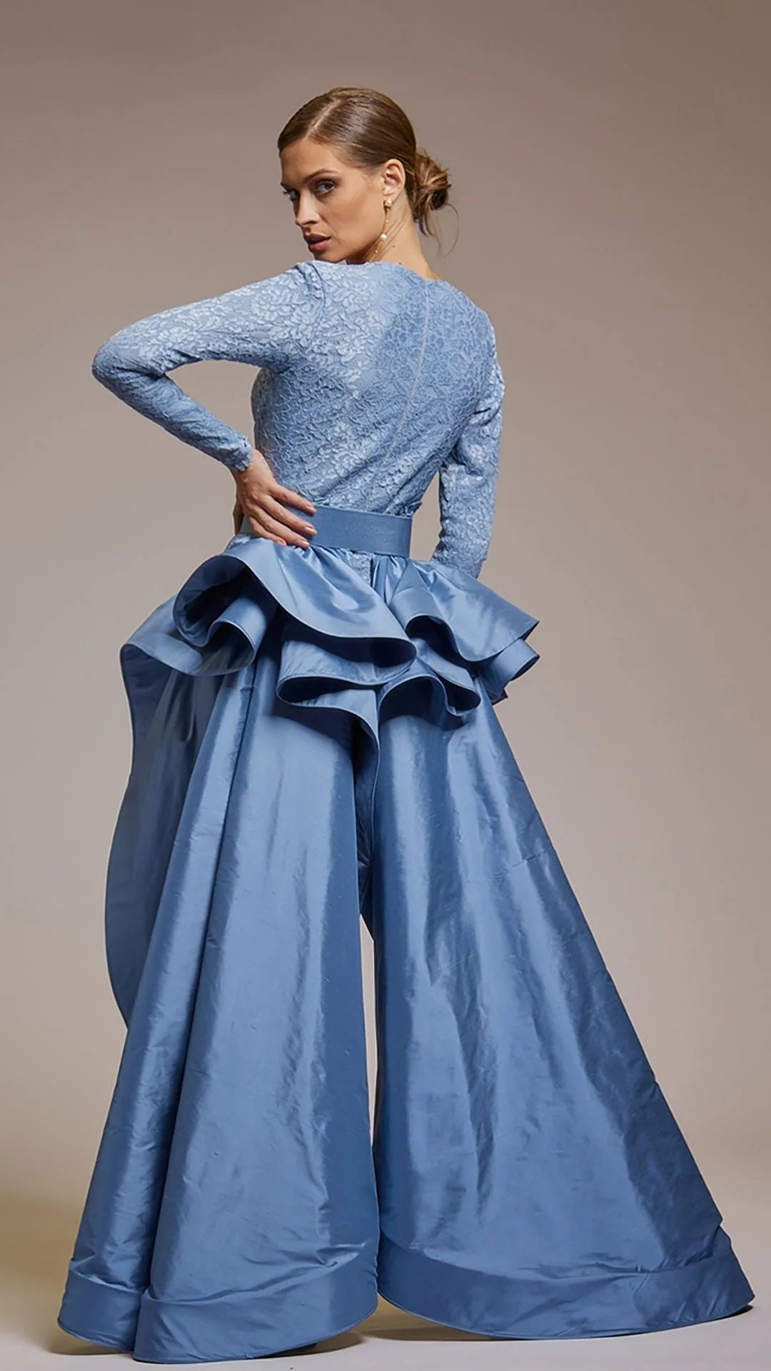 Long-Sleeved Fitted Jumpsuit with an Overskirt