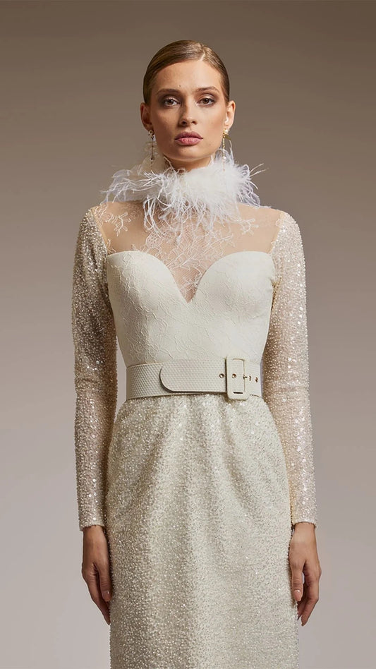 Long-Sleeved Sequin Midi Dress