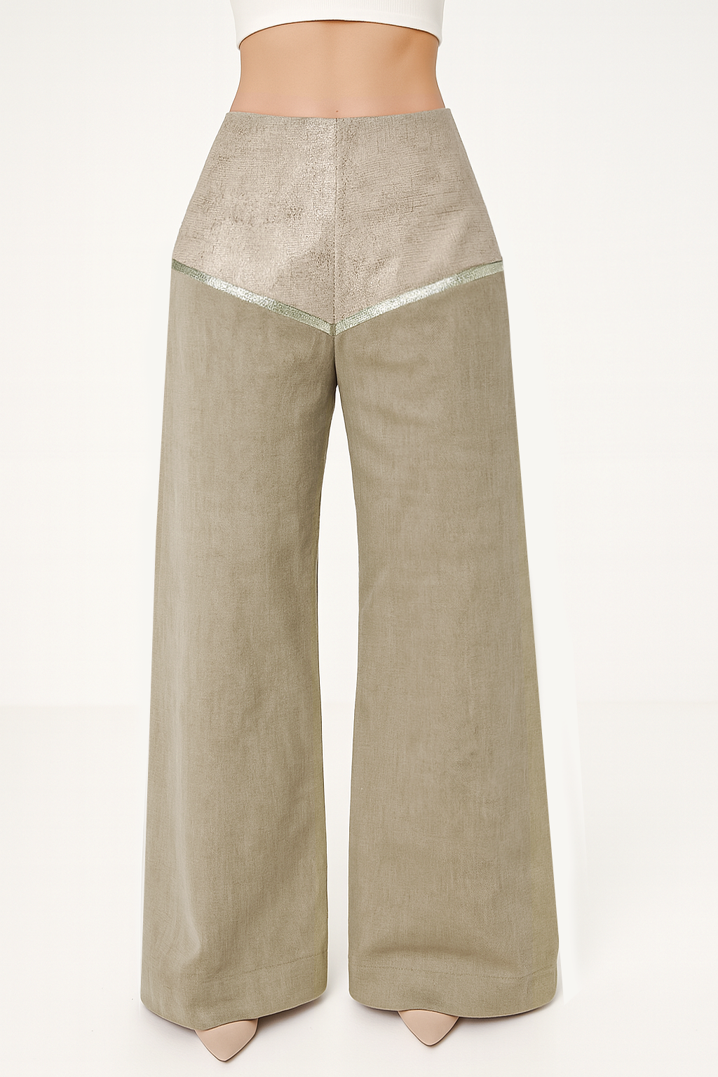 High-Waisted Panel Trousers – Dusty Olive
