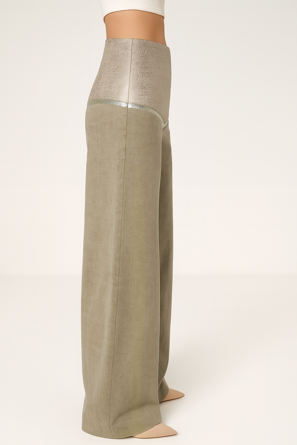 High-Waisted Panel Trousers – Dusty Olive