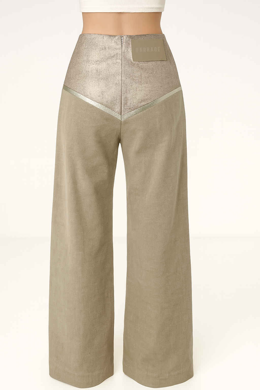 High-Waisted Panel Trousers – Dusty Olive