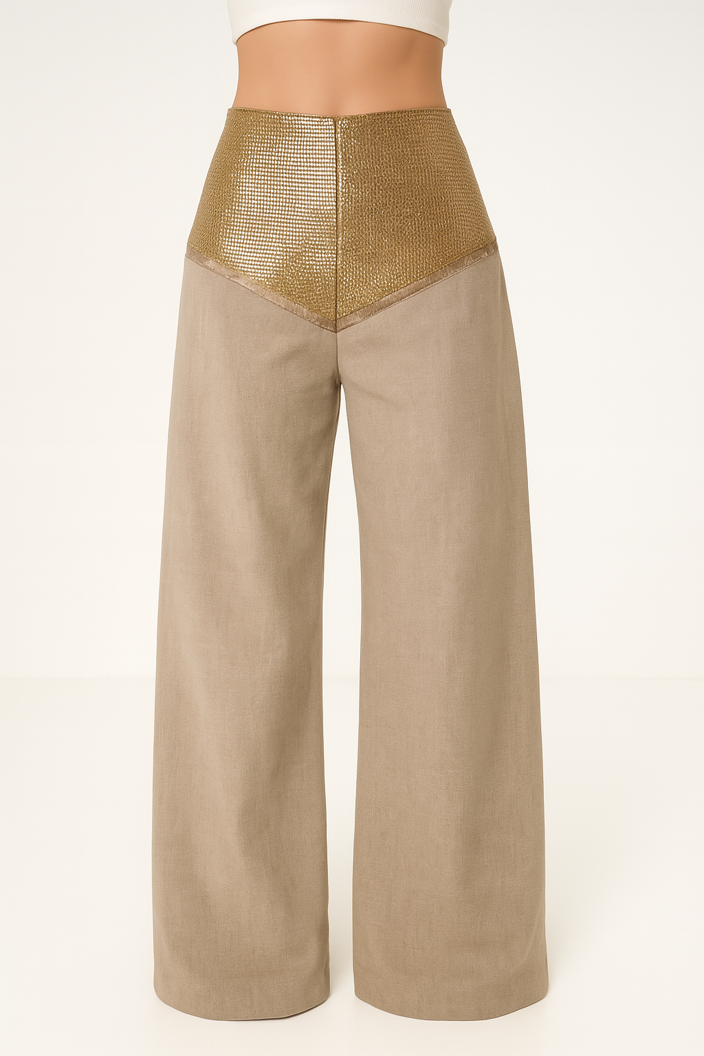 High-Waisted Panel Trousers – Rose Gold