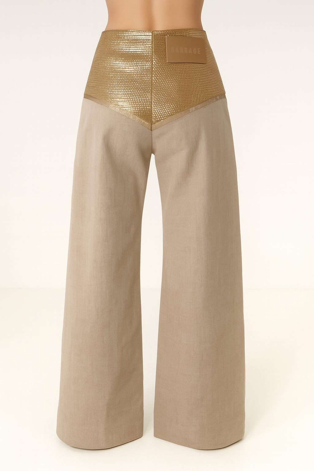 High-Waisted Panel Trousers – Rose Gold