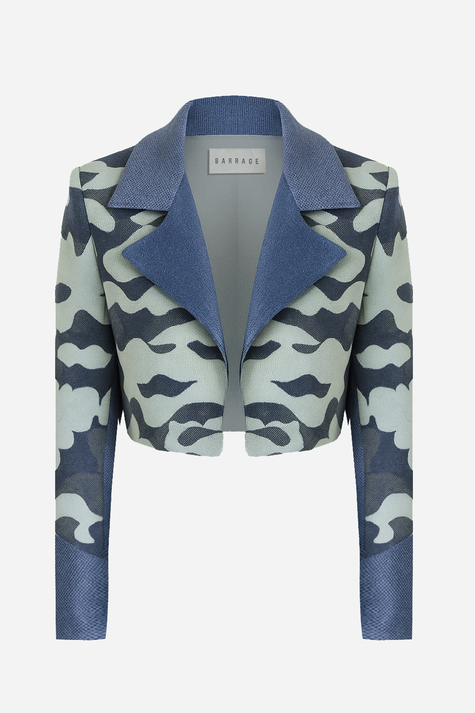 Cropped Camouflage Jacquard Jacket – Tonal Denim