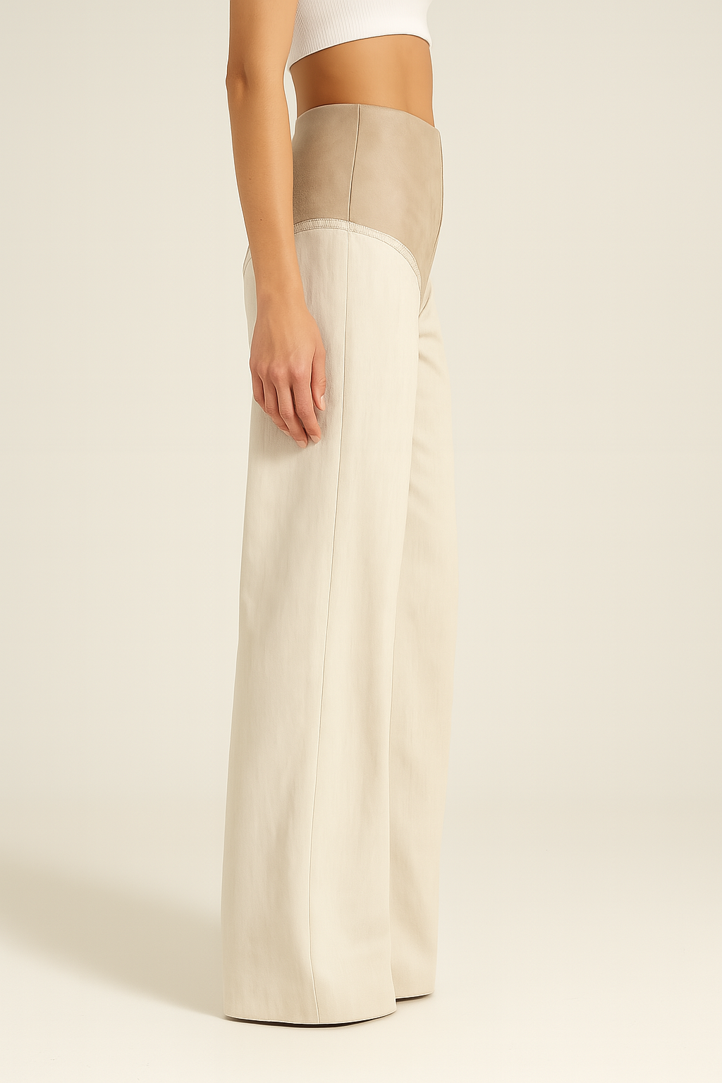 High-Waisted Panel Trousers – Soft Sand Beige